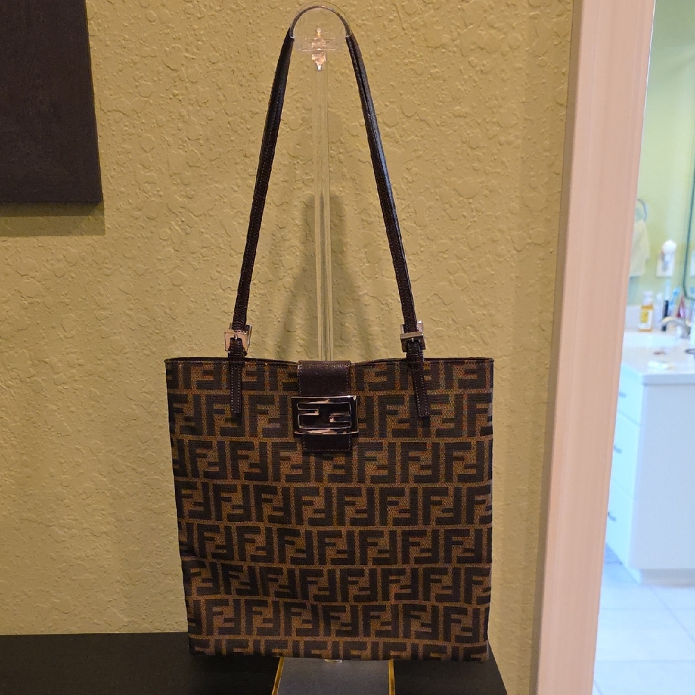 Fendi Zucchino Canvas Tote Bag - Fendi Black and Brown Logo Tote